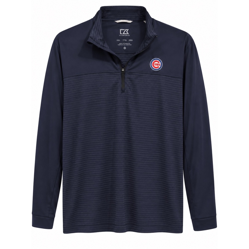 Cutter & Buck Chicago Cubs MLB Mens Large Navy Blue Striped Quarter Zip Pullover